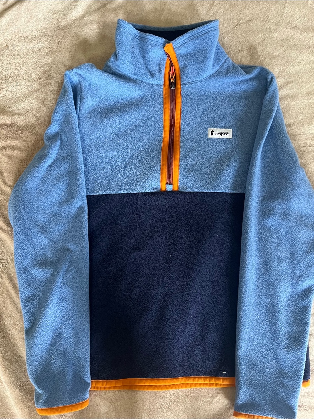 cotopaxi Light Blue & Navy Half-Zip Fleece with Orange Trim